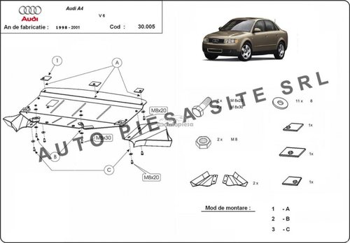 Scut metalic motor Audi A4 B5 (6 cilindrii) fabricat in perioada 1995 - 2001 APS-30,005 piesa NOUA