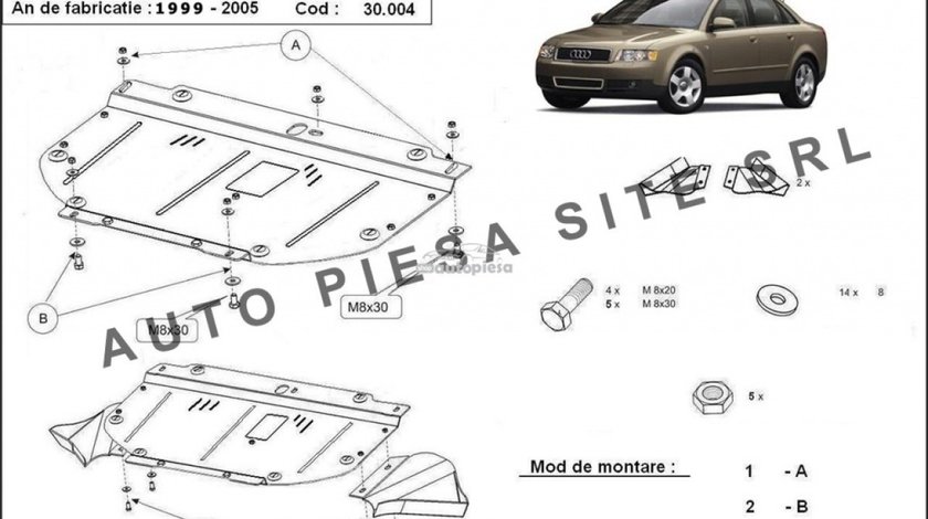 Scut metalic motor Audi A4 B6 (4 cilindrii) fabricat in perioada 2001 - 2005 APS-30,004 piesa NOUA