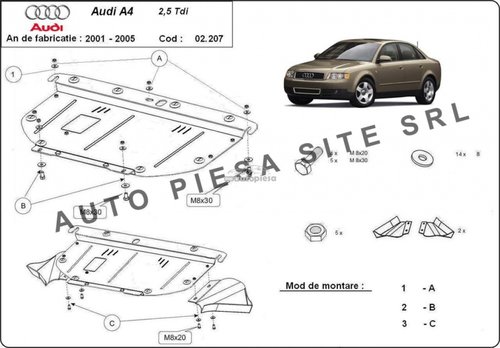 Scut metalic motor Audi A4 B6 (6 cilindrii) fabricat in perioada 2001 - 2005 APS-02,207 piesa NOUA