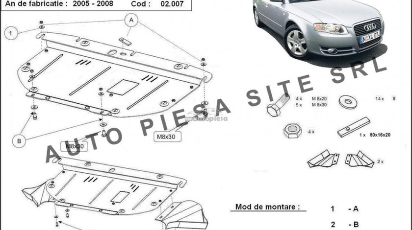 Scut metalic motor Audi A4 B7 (4 cilindrii) fabricat in perioada 2005 - 2008 APS-02,007 piesa NOUA