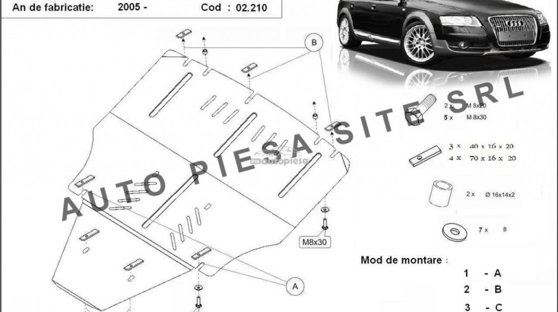 Scut metalic motor Audi A6 C6 Allroad fabricat in perioada 2006 - 2011 (fara laterale) APS-02,210 piesa NOUA