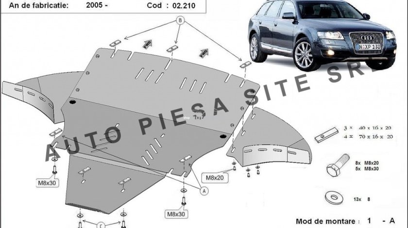 Scut metalic motor Audi A6 C6 Allroad fabricat in perioada 2006 - 2011 (cu laterale) APS-02,210 + 00.210 piesa NOUA