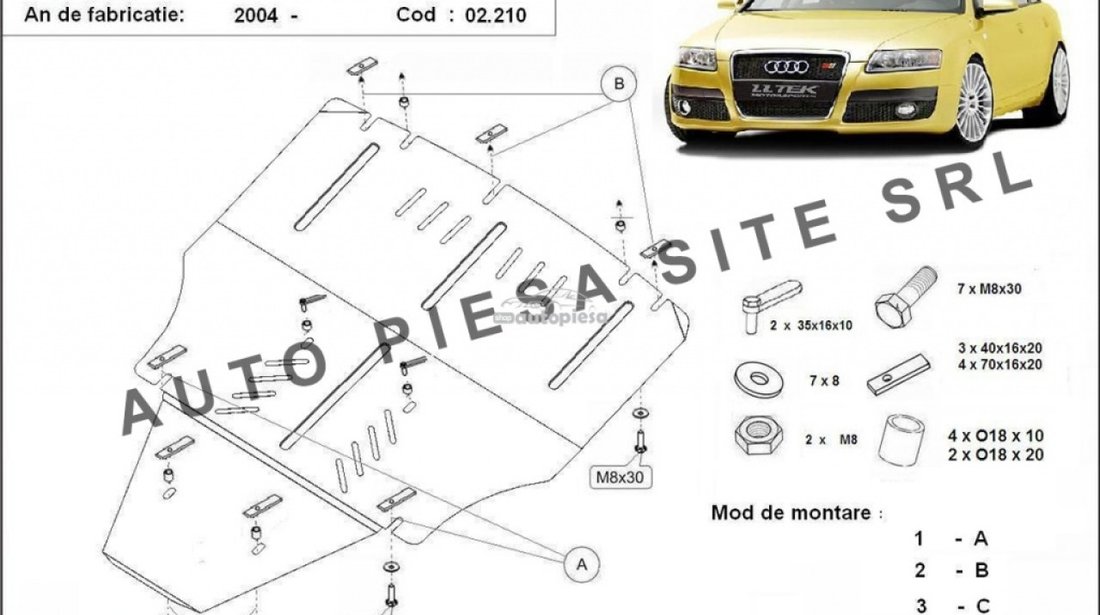 Scut metalic motor Audi A6 C6 fabricat in perioada 2004 - 2011 (fara laterale) APS-02,210 piesa NOUA