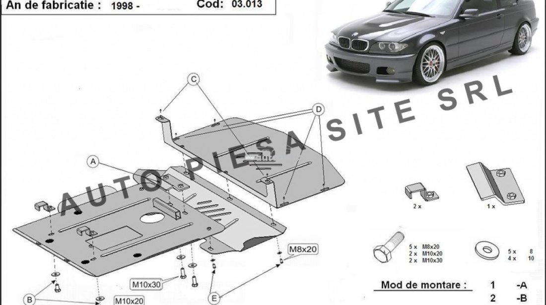 Scut metalic motor BMW Seria 3 E46 fabricat in perioada 1998 - 2004 APS-03,013 piesa NOUA