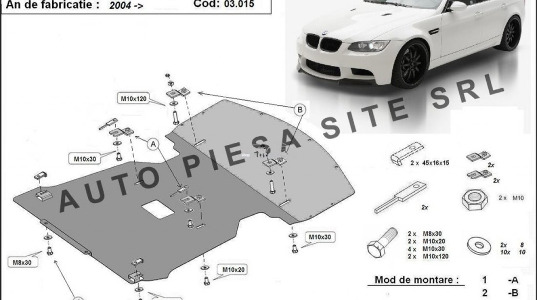 Scut metalic motor BMW Seria 3 E90 / E91 fabricat in perioada 2004 - 2011 APS-03,015 piesa NOUA