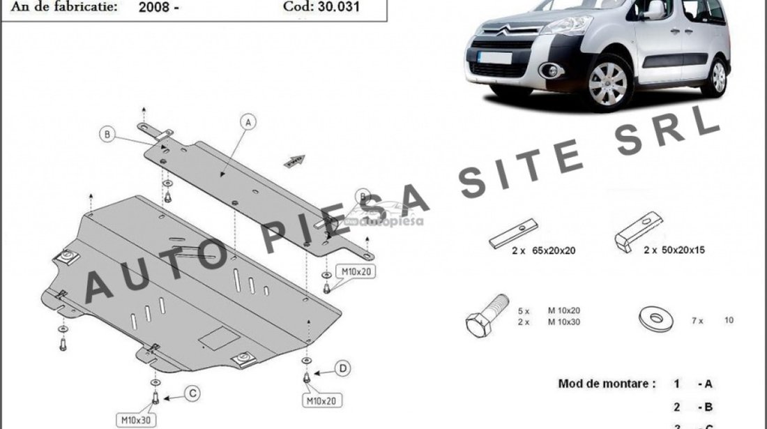 Scut metalic motor Citroen Berlingo fabricat incepand cu 2008 APS-30,031 piesa NOUA