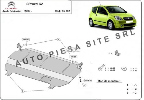 Scut metalic motor Citroen C2 fabricat incepand cu 2003 APS-05,032 piesa NOUA