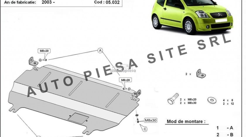 Scut metalic motor Citroen C2 fabricat incepand cu 2003 APS-05,032 piesa NOUA