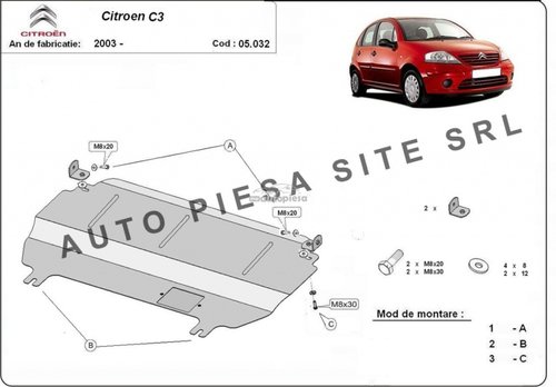 Scut metalic motor Citroen C3 1 I / 2 II fabricat incepand cu 2003 APS-05,032 piesa NOUA