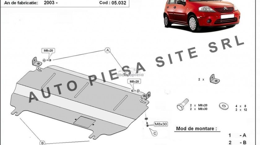 Scut metalic motor Citroen C3 1 I / 2 II fabricat incepand cu 2003 APS-05,032 piesa NOUA