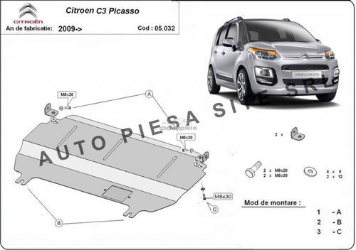 Scut metalic motor Citroen C3 Picasso fabricat incepand cu 2009 APS-05,032 piesa NOUA