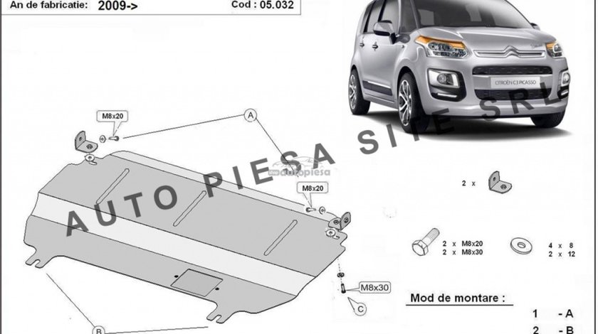 Scut metalic motor Citroen C3 Picasso fabricat incepand cu 2009 APS-05,032 piesa NOUA