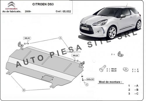 Scut metalic motor Citroen DS3 fabricat incepand cu 2009 APS-05,032 piesa NOUA