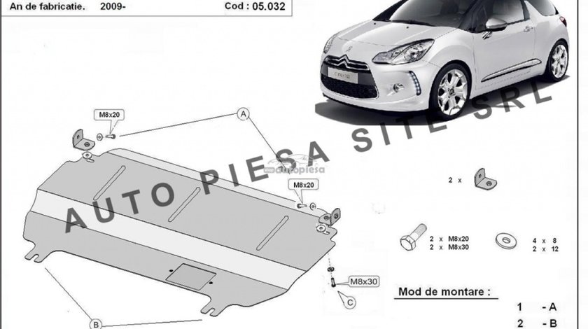 Scut metalic motor Citroen DS3 fabricat incepand cu 2009 APS-05,032 piesa NOUA