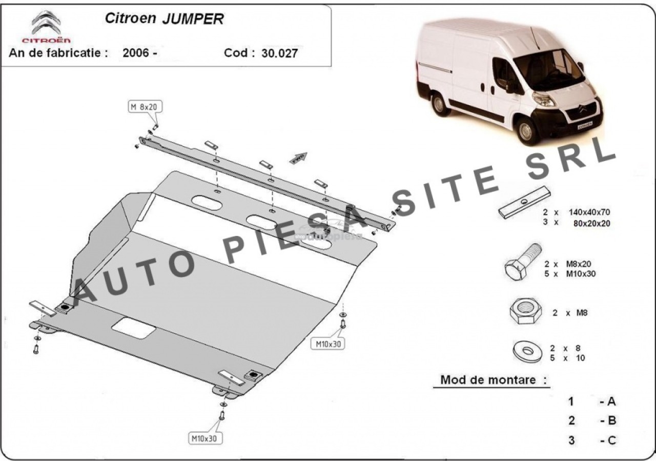 Scut metalic motor Citroen Jumper fabricat incepand cu 2006 APS-30,027 piesa NOUA