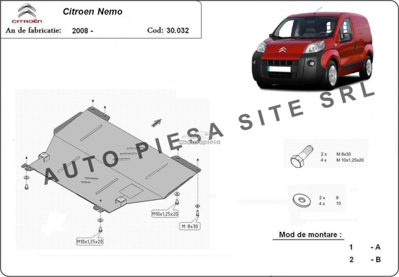 Scut metalic motor Citroen Nemo fabricat incepand cu 2008 APS-30,032 piesa NOUA