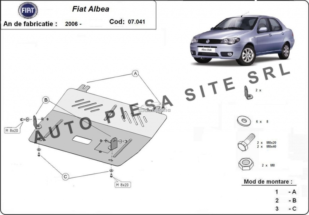 Scut metalic motor Fiat Albea fabricat incepand cu 2006 APS-07,041 piesa NOUA