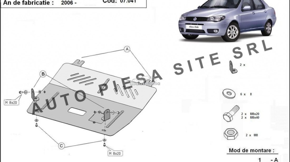 Scut metalic motor Fiat Albea fabricat incepand cu 2006 APS-07,041 piesa NOUA