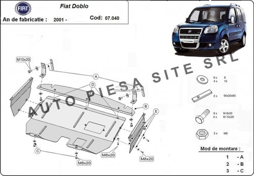 Scut metalic motor Fiat Doblo fabricat incepand cu 2001 APS-07,040 piesa NOUA