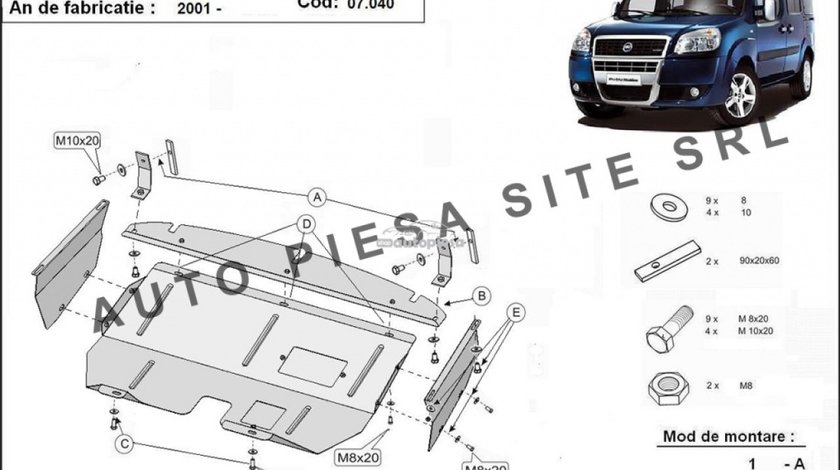 Scut metalic motor Fiat Doblo fabricat incepand cu 2001 APS-07,040 piesa NOUA