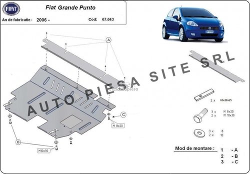 Scut metalic motor Fiat Grande Punto fabricat incepand cu 2006 APS-07,043 piesa NOUA