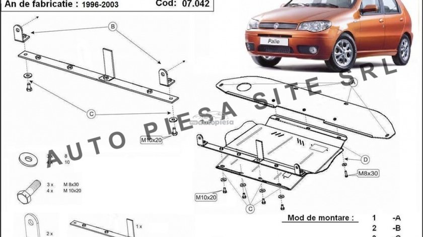 Scut metalic motor Fiat Palio fabricat in perioada 1996 - 2003 APS-07,042 piesa NOUA