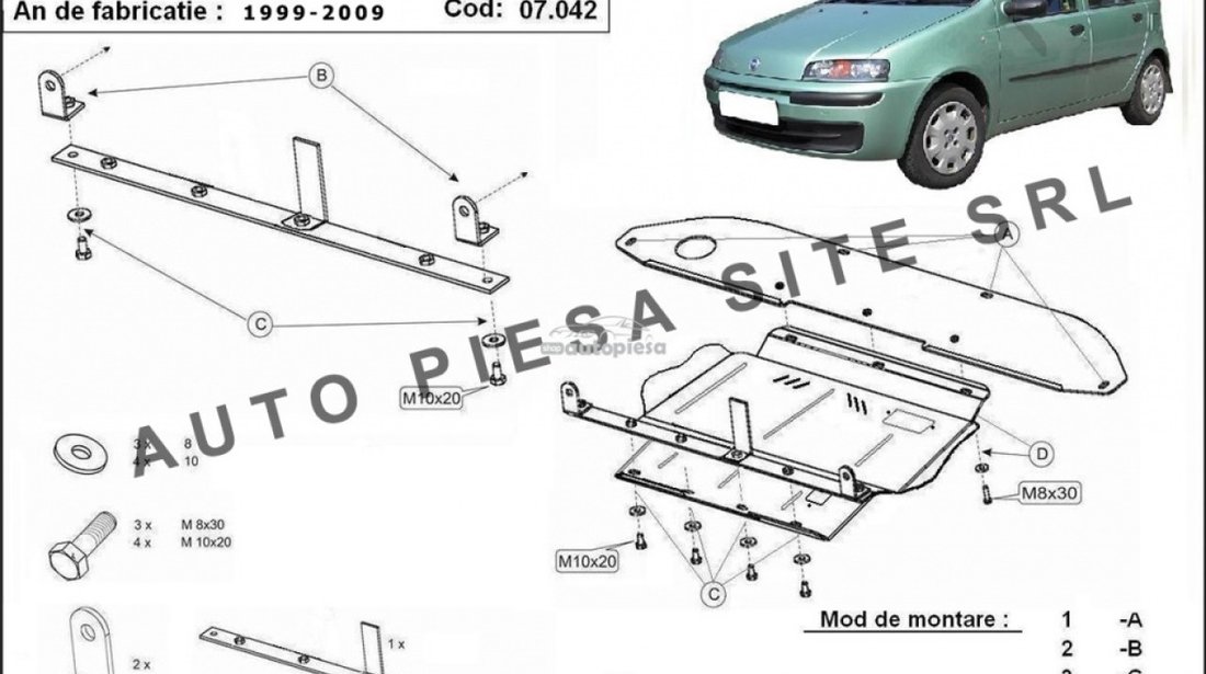 Scut metalic motor Fiat Punto (188) fabricat in perioada 1999 - 2009 APS-07,042 piesa NOUA