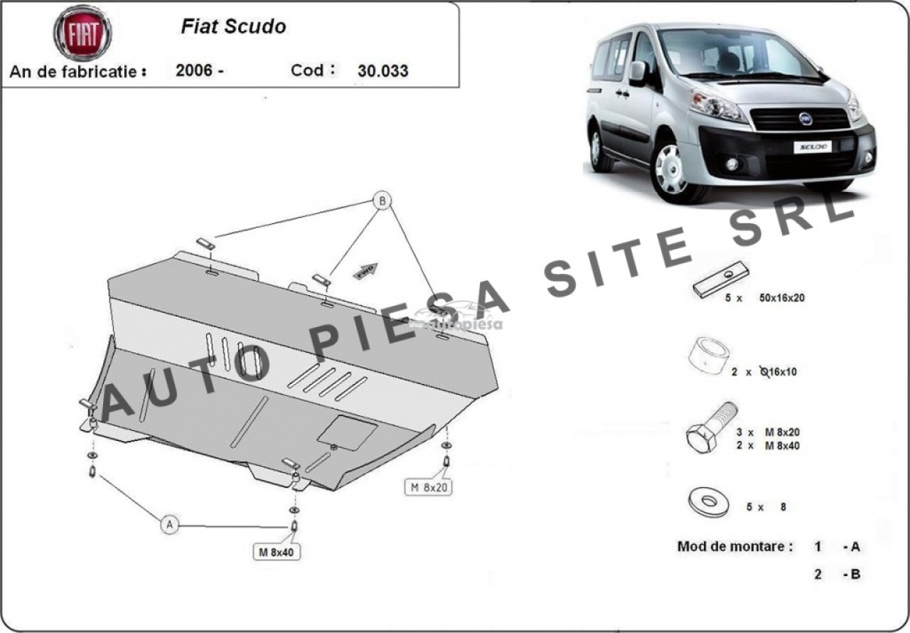 Scut metalic motor Fiat Scudo fabricat incepand cu 2006 APS-30,033 piesa NOUA