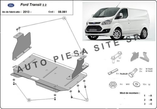 Scut metalic motor Ford Transit Custom fabricat incepand cu 2013 APS-08,061 piesa NOUA