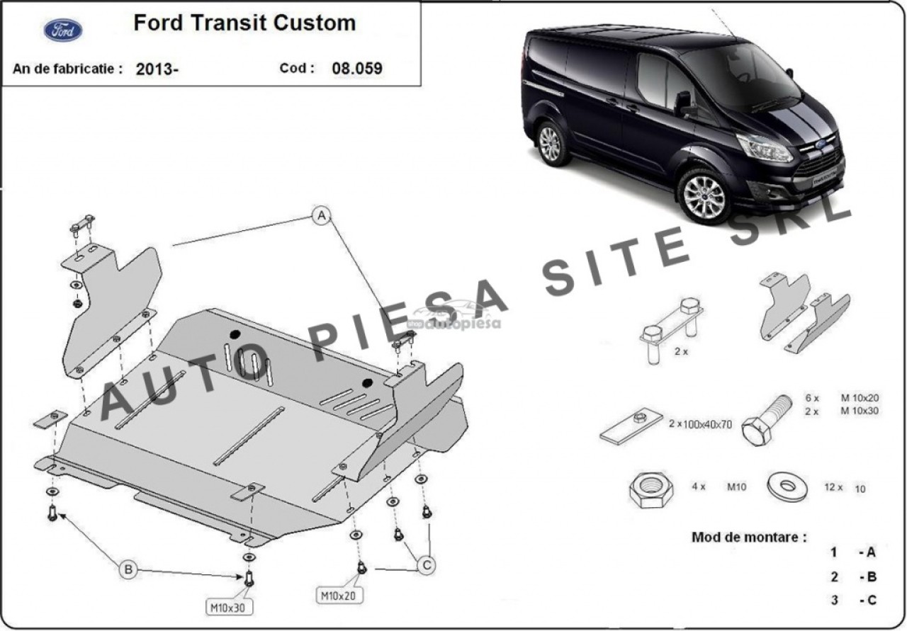 Scut metalic motor Ford Transit fabricat incepand cu 2013 APS-08,059 piesa NOUA