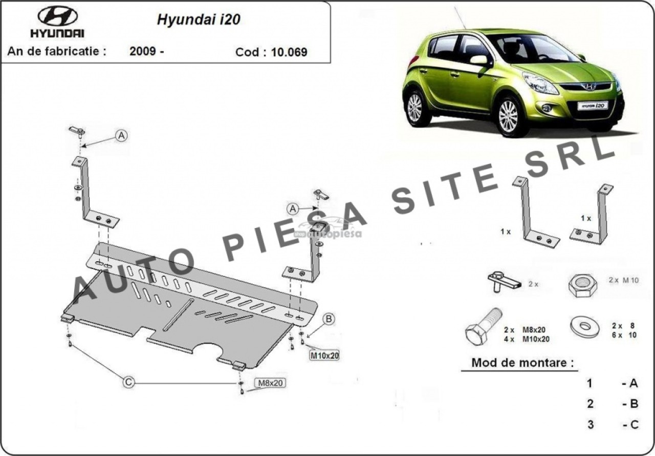 Scut metalic motor Hyundai i20 fabricat incepand cu 2009 APS-10,069 piesa NOUA