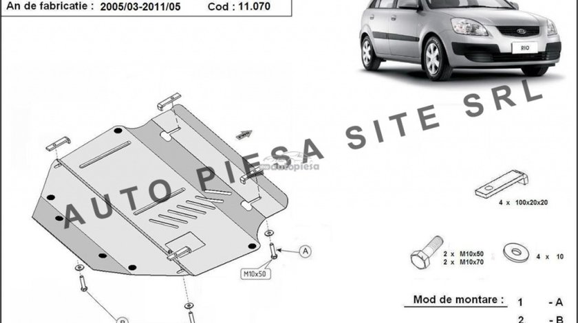 Scut metalic motor Kia Rio 2 II fabricata in perioada 2005 - 2010 APS-11,070 piesa NOUA