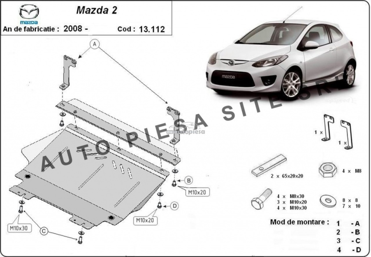 Scut metalic motor Mazda 2 fabricata incepand cu 2008 APS-13,112 piesa NOUA