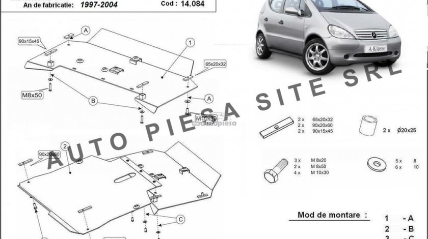 Scut metalic motor Mercedes A-Class W168 fabricat in perioada 1997 - 2004 APS-14,084 piesa NOUA