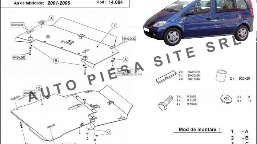 Scut metalic motor Mercedes Vaneo fabricat in perioada 2001 - 2006 APS-14,084 piesa NOUA