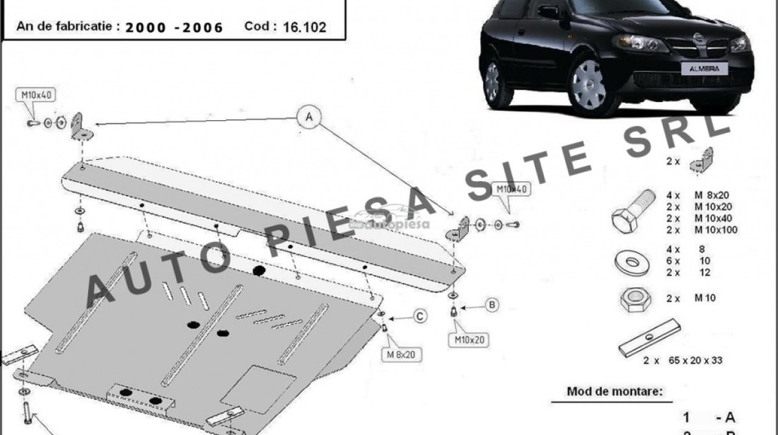 Scut metalic motor Nissan Almera Tino fabricat in perioada 2000 - 2006 APS-16,102 piesa NOUA