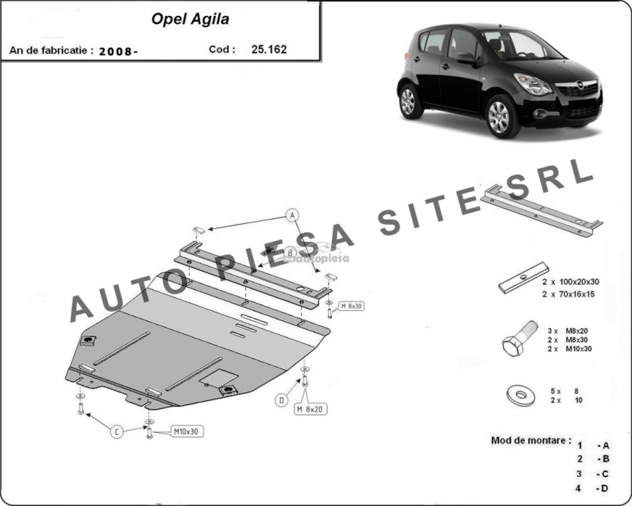 Scut metalic motor Opel Agila fabricat incepand cu 2008 APS-25,162 piesa NOUA