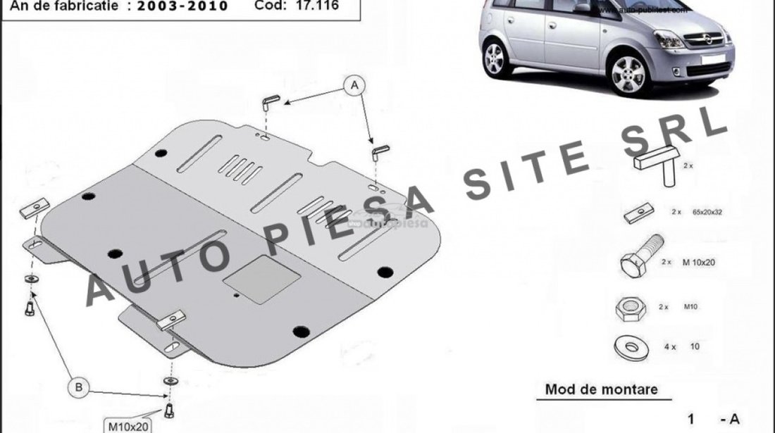 Scut metalic motor Opel Meriva A fabricat in perioada 2003 - 2010 APS-17,116 piesa NOUA