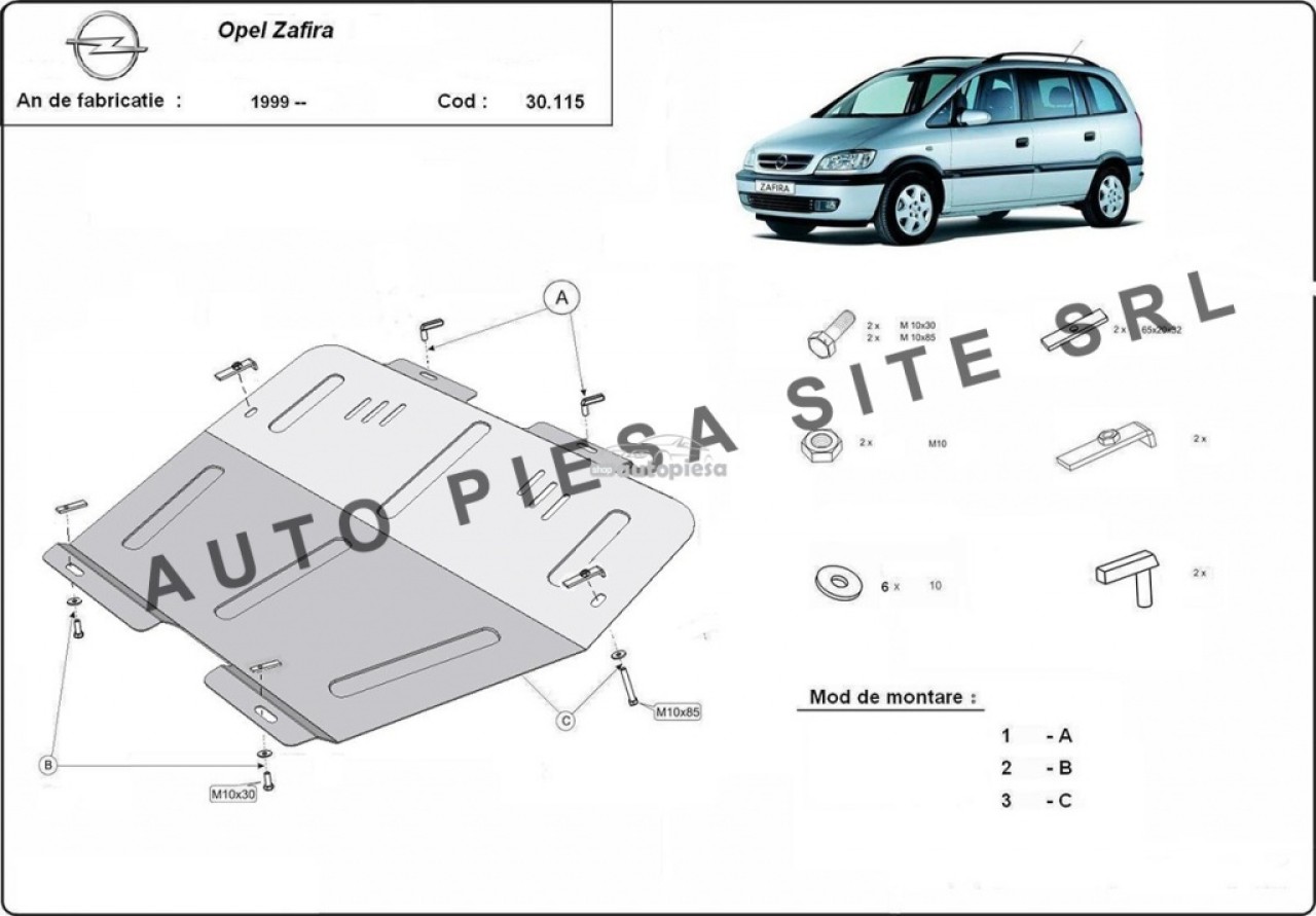 Scut metalic motor Opel Zafira A fabricat incepand cu 1999 APS-30,115 piesa NOUA
