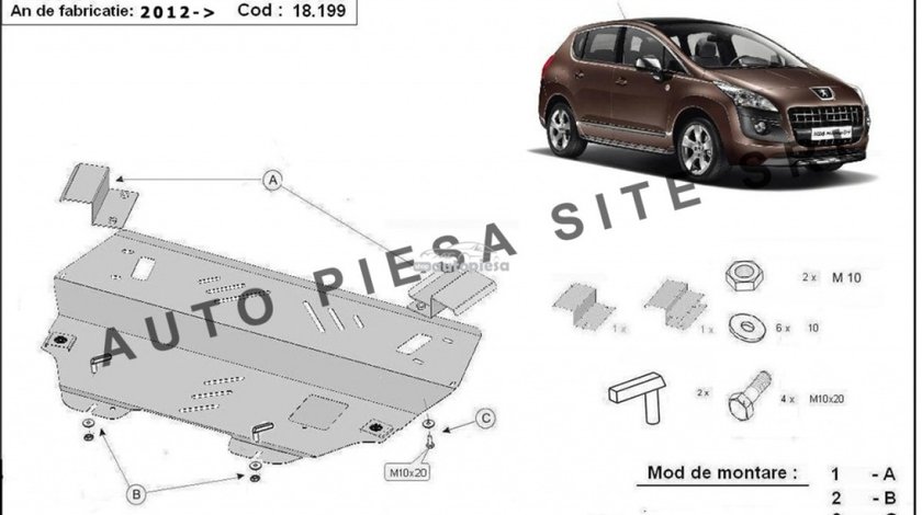 Scut metalic motor Peugeot 3008 fabricat incepand cu 2012 APS-18,199 piesa NOUA