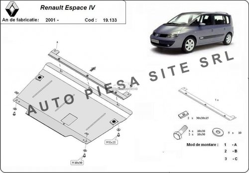 Scut metalic motor Renault Espace 4 IV fabricat incepand cu 2001 APS-19,133 piesa NOUA