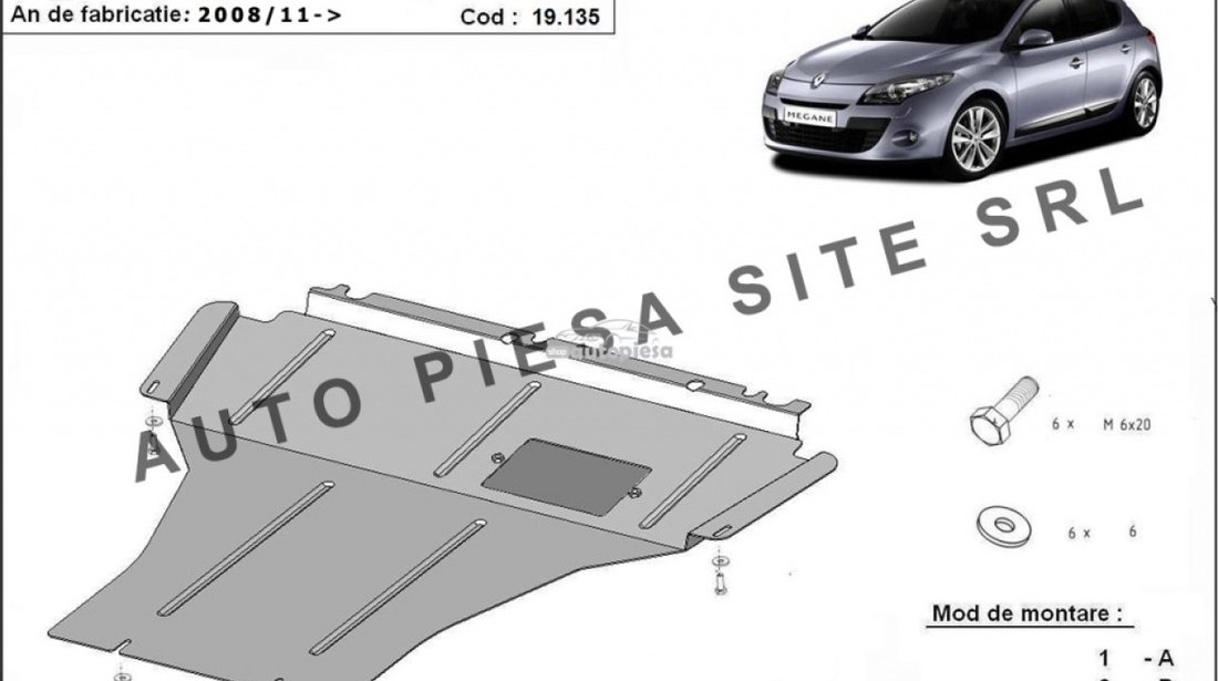 Scut metalic motor Renault Megane 3 III fabricat incepand cu 2008 APS-19,135 piesa NOUA