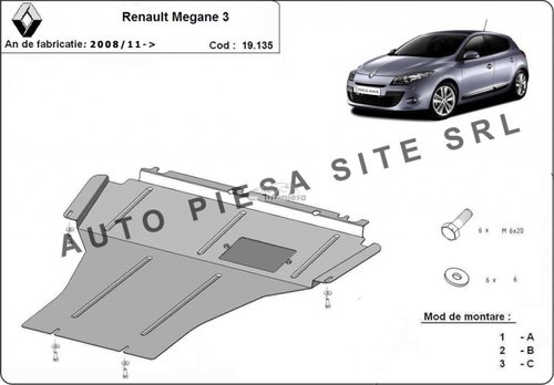 Scut metalic motor Renault Megane 3 III fabricat incepand cu 2008 APS-19,135 piesa NOUA