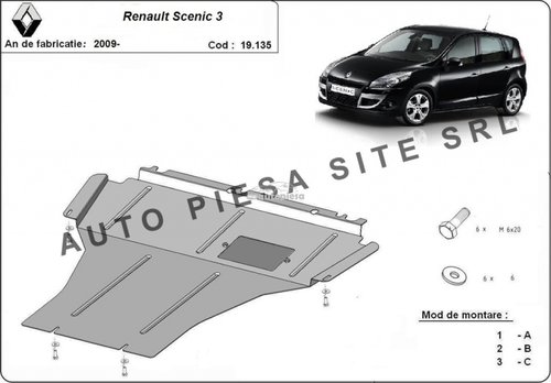 Scut metalic motor Renault Scenic 3 III fabricat incepand cu 2009 APS-19,135 piesa NOUA