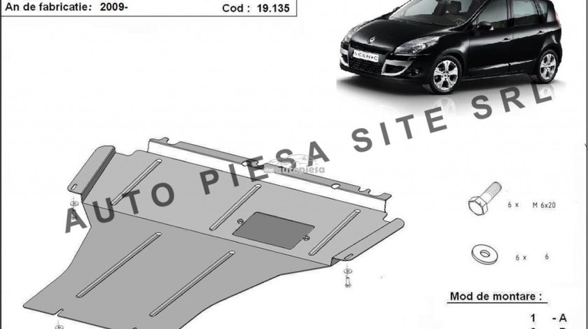 Scut metalic motor Renault Scenic 3 III fabricat incepand cu 2009 APS-19,135 piesa NOUA