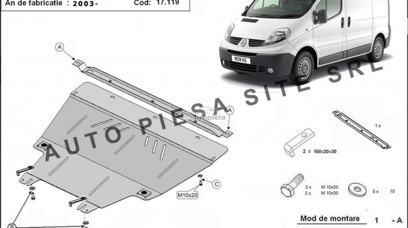 Scut metalic motor Renault Trafic fabricat incepand cu 2003 APS-17,119 piesa NOUA