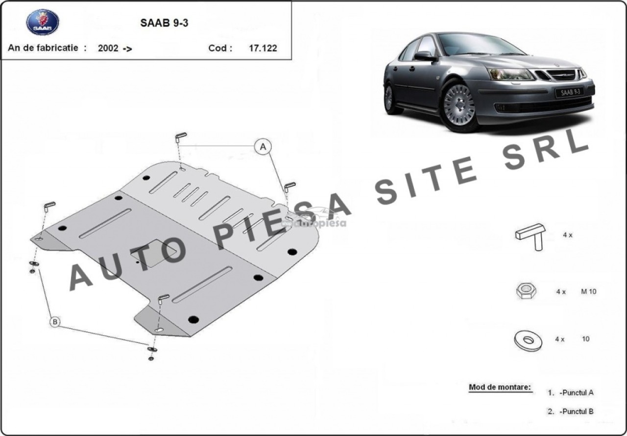 Scut metalic motor Saab 9-3 fabricat incepand cu 2002 APS-17,122 piesa NOUA