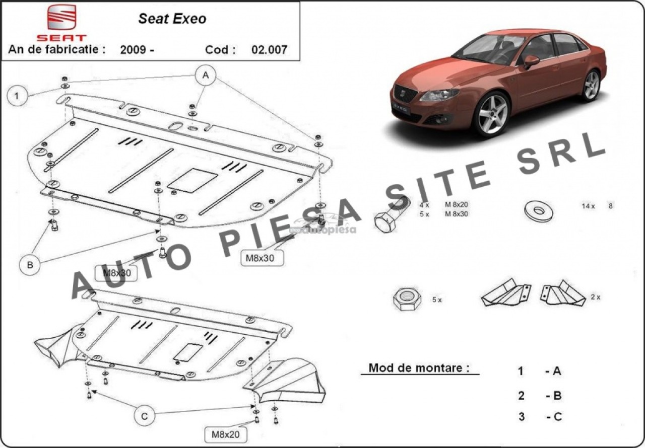 Scut metalic motor Seat Exeo fabricat incepand cu 2009 APS-02,007 piesa NOUA