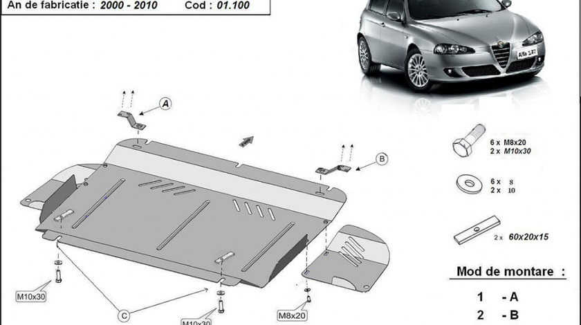 Scut metalic motor si cutie de viteze Alfa Romeo 147 2000-2010