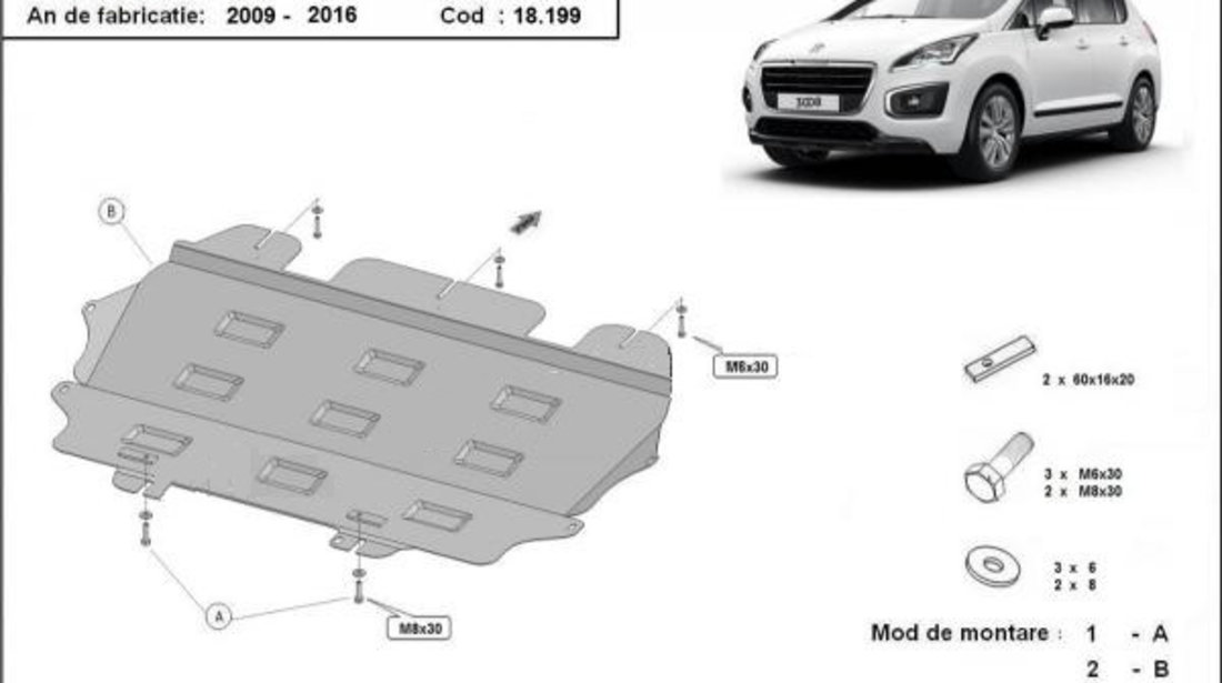 Scut metalic motor si cutie de viteze Peugeot 3008 2009-2016